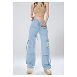 college outfits American Retro Overalls Women's 2024 Summer High Waist Straight Wide Leg Pants Design Loose Casual Mopping Pants