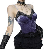 grunge outfits  Summer New Sexy Hot Girl Stitching Top Women's Dark Velvet Lace Camisole