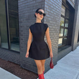 uniforms dress to impress Summer New Solid Color round Neck Slim Fit Stitching Short Sleeve Sexy High Waist Short Dress