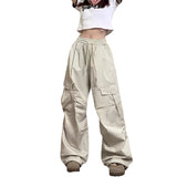 tomboy outfit American Retro Overalls Design Pleated Multi-Pocket Straight Wide-Leg Pants High Waist Loose Casual Trousers Ins