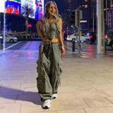 shamar Hot Girl Casual Street Fashion Woven Breathable Slimming Wide Leg Casual Pants Multi-Pocket Design Overalls for Women