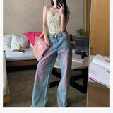 y2k outfits Blush Pants Pink Gradient Jeans Straight Casual Loose Trendy Washed Jeans