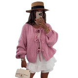 outfit ideas for school round Neck Lace-up Knitted Cardigan Coat 2024 Autumn and Winter New Pure Color Commuter Simple Sweater for Women