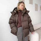 winter football game outfit Cotton-Padded Jacket Women's Cotton-Padded Jacket Loose Cotton-Padded Jacket Solid Color Hooded Cotton-Padded Jacket 2024 Winter