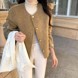 xmas outfits 2024 Korean Style High-Grade Woolen Coat Simple round Neck Short Woolen Top 4 Colors