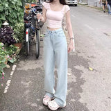 Fashionkova outfit ideas for school Bowknot Party Ballet Style Embroidered Light Blue Denim Wide Leg Pants