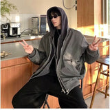 men s haircut Spring and Autumn Fake Two-Piece Double Zipper Hooded Baseball Jacket Ins Loose Street Style Top
