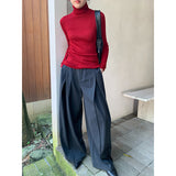 suit Wanwei Three-Dimensional Pleated Design Casual Pants for Women 2024 Autumn New Draping Mop Wide-Leg Suit Pants 