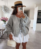 outfit ideas for school round Neck Lace-up Knitted Cardigan Coat 2024 Autumn and Winter New Pure Color Commuter Simple Sweater for Women