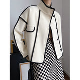 barn jacket outfits Sinan Noble Pearl Velvet Coat for Women 2024 Autumn and Winter New Contrast Color Bag Edge Stand Collar Short Coat Sn0593