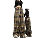 fall 2024 fashion trends Retro Brushed Plaid Casual Pants Women's Autumn New High Waist Straight Pants Slimming Wide Leg Mop Long Pants