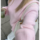 outfit ideas Wind Winter New Pure Color Sweet round Neck Pullover Sweater