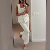 business casual outfits Summer Sleeveless Elegant Vest High Waist Straight Pants Two-Piece Set