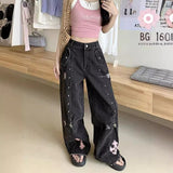 y2k outfits American Punk Sweet Cool High Waist Straight Jeans Women's Asian Culture New Slimming Loose Mop Long Pants