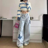 y2k outfits Retro Wide-Leg Jeans Retro Straight Jeans Women's Embroidered Design High Waist Loose Slimming Wide-Leg Pants