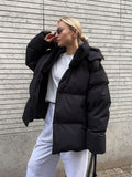 winter football game outfit Cotton-Padded Jacket Women's Cotton-Padded Jacket Loose Cotton-Padded Jacket Solid Color Hooded Cotton-Padded Jacket 2024 Winter