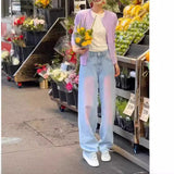 y2k outfits Blush Pants Pink Gradient Jeans Straight Casual Loose Trendy Washed Jeans