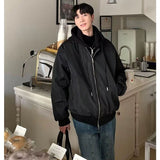 men s haircut Spring and Autumn Fake Two-Piece Double Zipper Hooded Baseball Jacket Ins Loose Street Style Top