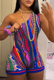 freaknik 90s outfit New Abstract Printed Diagonal Shoulder Jumpsuit Multi-Color Sexy