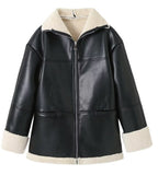 family photo outfits winter Women's Autumn and Winter New Fashion Cashmere Leather Fur Collar Composite Mid-Length Coat Leather Coat