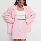 business casual outfits Autumn Suit Collar Long Sleeve Suit Skirt Pink Casual Style Loose Mid Waist A- line Skirt