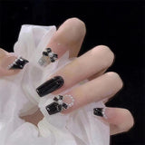 fine hood black men Autumn and Winter Dark Wear Nail Pearl Bow Elegant Sweet Cool Girl Nail Beauty Piece White Nails