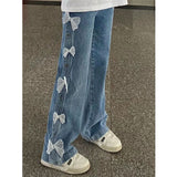 outfit inspo Design Sense Niche Bow Jeans for Women Chubby Girl Spring and Summer New plus Size High Waist Straight Loose Wide Leg Pants