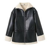 family photo outfits winter Women's Autumn and Winter New Fashion Cashmere Leather Fur Collar Composite Mid-Length Coat Leather Coat