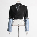 2024 fall fashion trends Australian Catwalk Short Suit 2024 New Design Sense Denim Stitching Waist Slimming Suit Jacket for Women