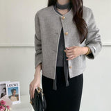 xmas outfits 2024 Korean Style High-Grade Woolen Coat Simple round Neck Short Woolen Top 4 Colors