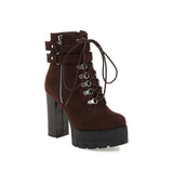 shoes Women's Boots Autumn and Winter Thick Heel Platform Shoes Stage Catwalk Platform Fleece-lined Rivet Women's Boots Short Boots