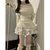 Fashionkova dream clothes Two-Piece Suit 2024 Autumn and Winter New Preppy Style Niche off-Shoulder Knitted Sweater + Skirt