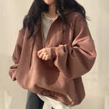 Fashionkova Solid Color Half Zip Up Oversized Hoodie