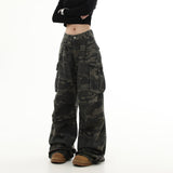 90s streetwear 2024 New American Retro Distressed Multi-Pocket Camouflage Overalls Men's and Women's Loose Straight Wide-Leg Mopping Pants