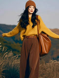 business casual outfits Autumn and Winter Korean Style Elegant Fashion Loose Slimming Sweater Casual Niche Chic High Waist Wide Leg Pants Suit Women