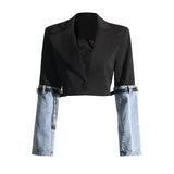 2024 fall fashion trends Australian Catwalk Short Suit 2024 New Design Sense Denim Stitching Waist Slimming Suit Jacket for Women