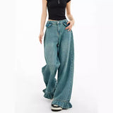 y2k outfits American Retro Jeans Women's Design Sense Niche Lace Loose Slimming Straight Mop Wide-Leg Pants 863dd