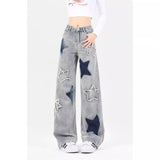 Fashionkova school fits highschool American Retro Star Jeans for Women Spring and Summer 2024 New High Waist Loose Straight Casual Wide Leg Pants for Women