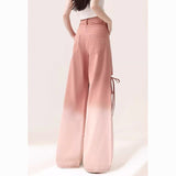 90s streetwear Dopamine Wear Pink Ripped Jeans Women's Summer Thin New Design Loose Slimming Wide Leg Pants