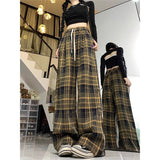 fall 2024 fashion trends Retro Brushed Plaid Casual Pants Women's Autumn New High Waist Straight Pants Slimming Wide Leg Mop Long Pants