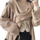dti outfits Retro Sweater Women's Loose Slimming Scarf Collar Coat Autumn and Winter New Lazy Style Knitted Cardigan
