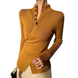 fashion outfits Irregular Hem Turtleneck Bottoming Shirt Women's Cross Long Sleeve Sweater Top