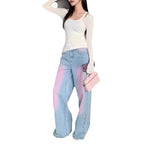 y2k outfits Blush Pants Pink Gradient Jeans Straight Casual Loose Trendy Washed Jeans