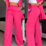 Fashionkova buisness casual women outfits chic 2024 Women's Elegant Solid Color Split Sleeve Lapel Suit Pocket Straight Pants Suit