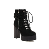 shoes Women's Boots Autumn and Winter Thick Heel Platform Shoes Stage Catwalk Platform Fleece-lined Rivet Women's Boots Short Boots