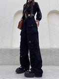 tomboy outfit Tall American Street Wide-Leg Overalls Women's High Street Straight Slimming Design Multi-Pocket Casual Pants Fashion