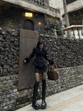 90s fashion Socialite Wear Commuter Suit Women's Waist Slimming Woolen Suit Jacket Sheath Short Skirt