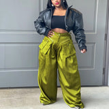 fall 2024 fashion trends 2024 Spring and Summer New Fashion Women's Casual Trousers Ins Detachable Three-Dimensional Pocket Wide-Leg Pants