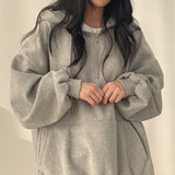 Fashionkova Solid Color Half Zip Up Oversized Hoodie