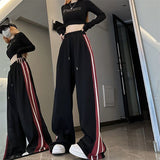 concert outfit Korean Style Loose All-Match Striped Trendy Cool Sports Pants Women's Summer 2024 American High Street Straight Wide-Leg Casual Pants